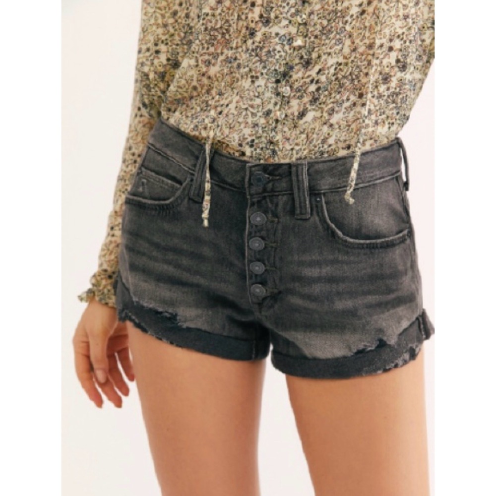 Free People We The Free Romeo Rolled Cut Off Denim Shorts Black Mambo Button Fly